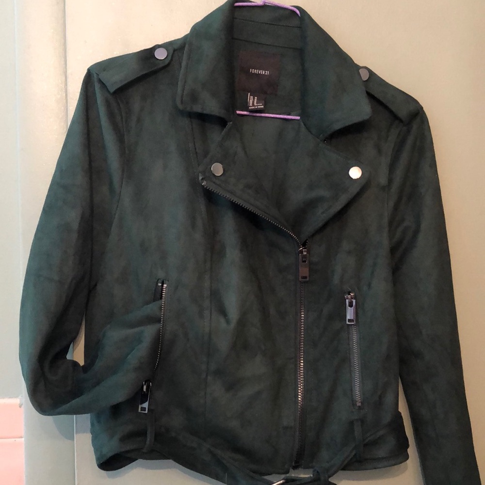 Emerald green belted “moto” jacket